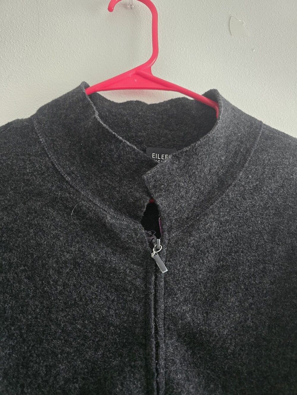 EILEEN FISHER Boiled Wool Full-Zip Stand Collar Long Coat Cardigan Jacket Gray - Picture 9 of 13